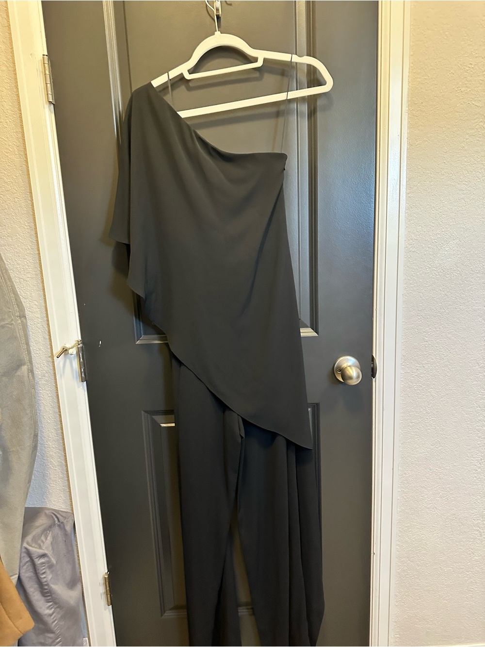 Ralph Lauren One-Shoulder Black Draped Jumpsuit with Asymmetric Overlay